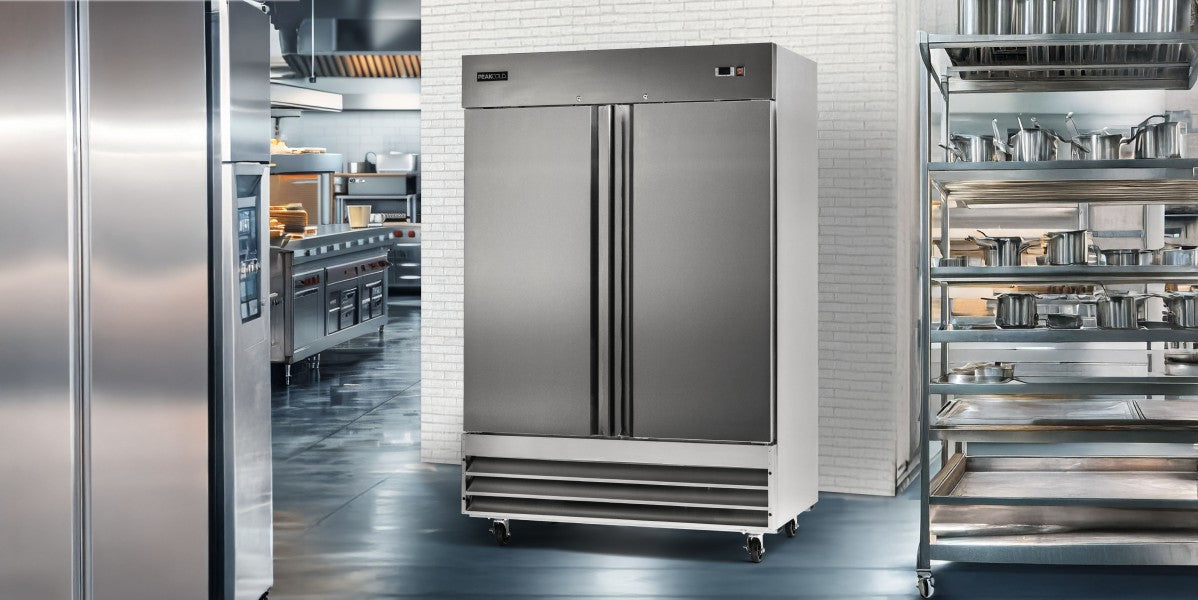 Commercial freezer buying guide showing upright freezer storage for business foodservice use