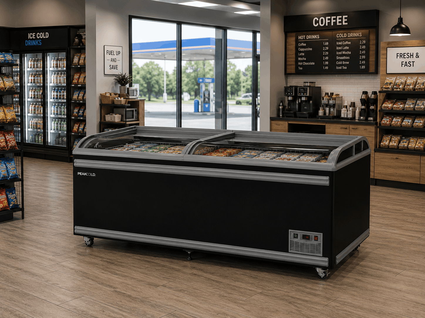 PeakCold 74" Island Freezer - Black