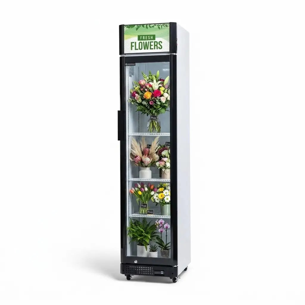 Procool Narrow Flower White Display Cooler - 9.4 cu. ft.