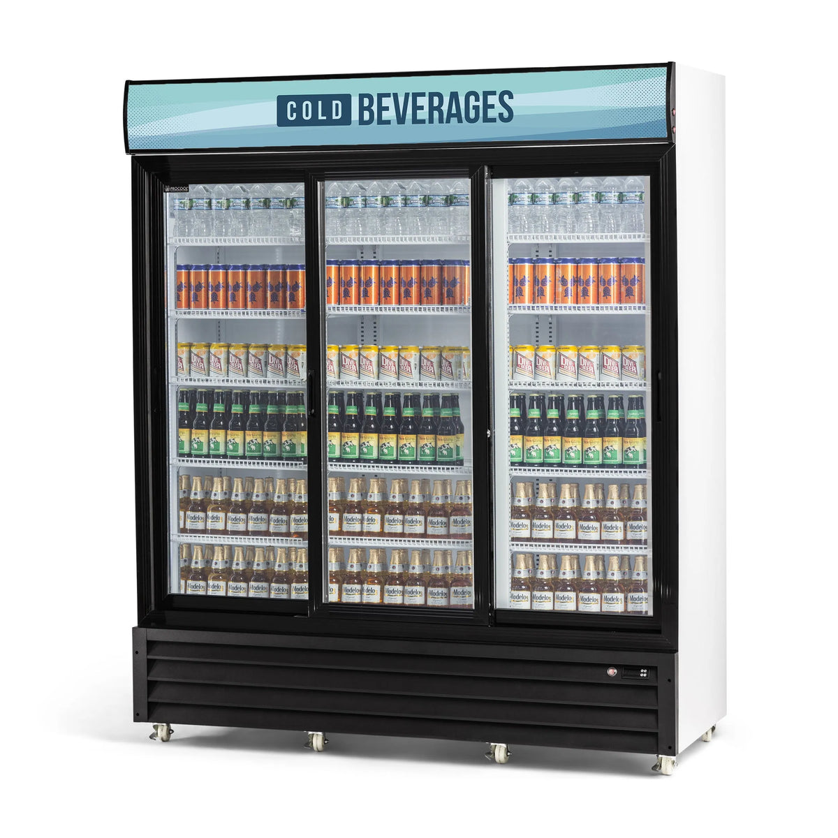 Procool High Efficiency Triple Sliding Door White Display Cooler - 53 cu. ft.