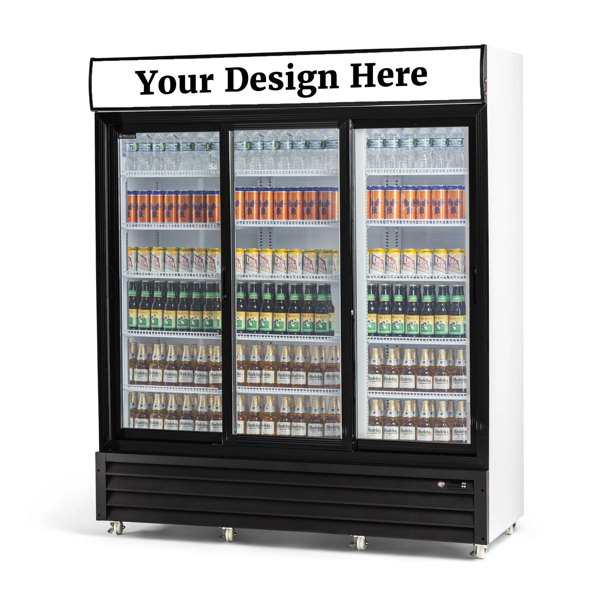 Procool High Efficiency Triple Sliding Door White Display Cooler - 53 cu. ft.