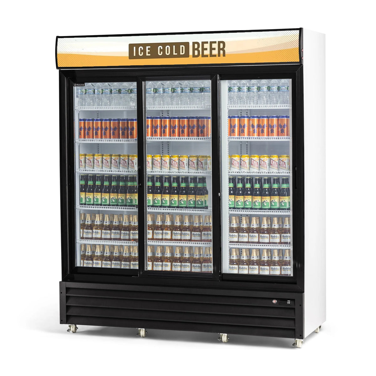 Procool High Efficiency Triple Sliding Door White Display Cooler - 53 cu. ft.