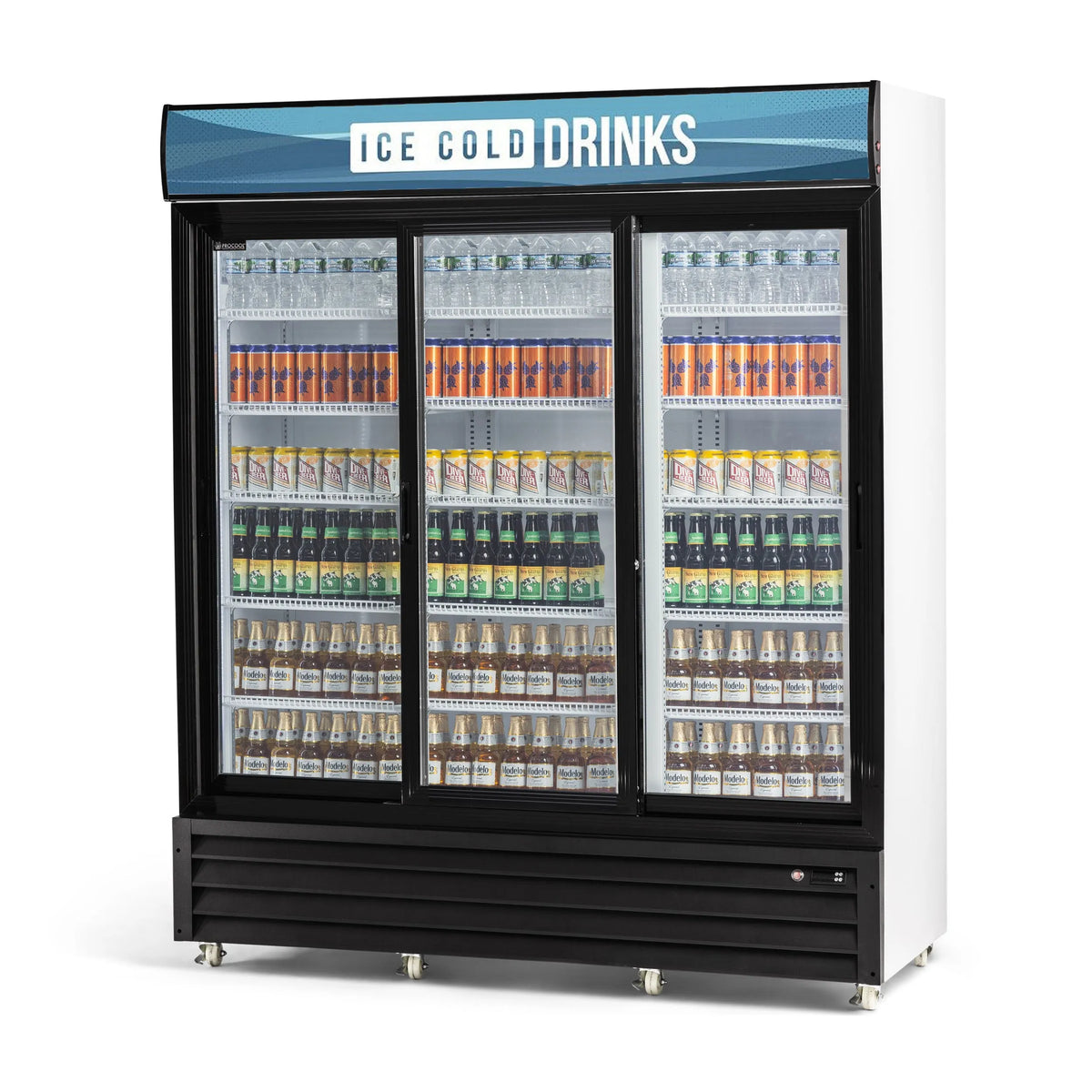 Procool High Efficiency Triple Sliding Door White Display Cooler - 53 cu. ft.