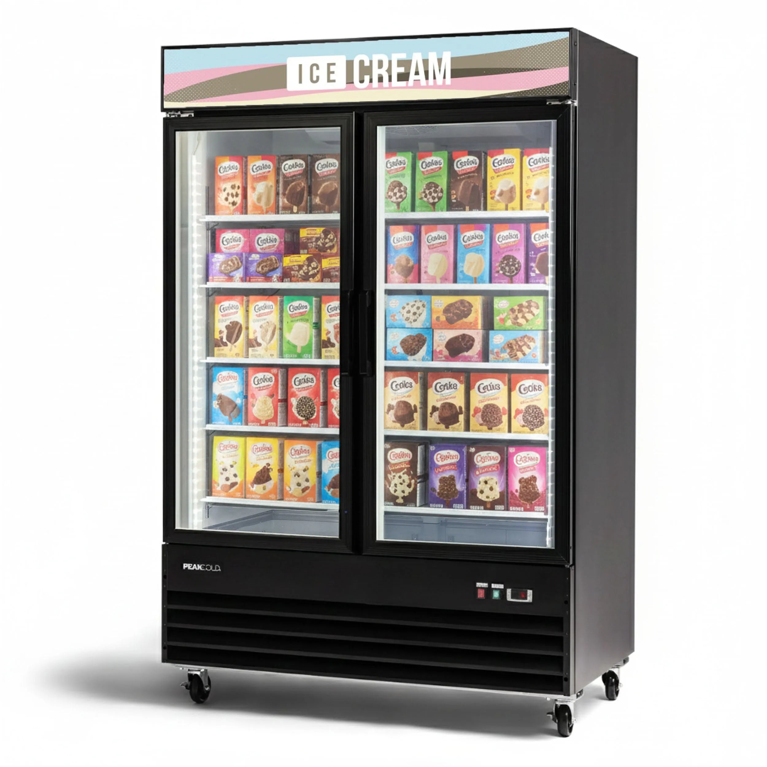 PeakCold 2 Door Ice Cream Display Freezer - 45 CU Ft.-Retail Display Freezers-IM45MF2-IC