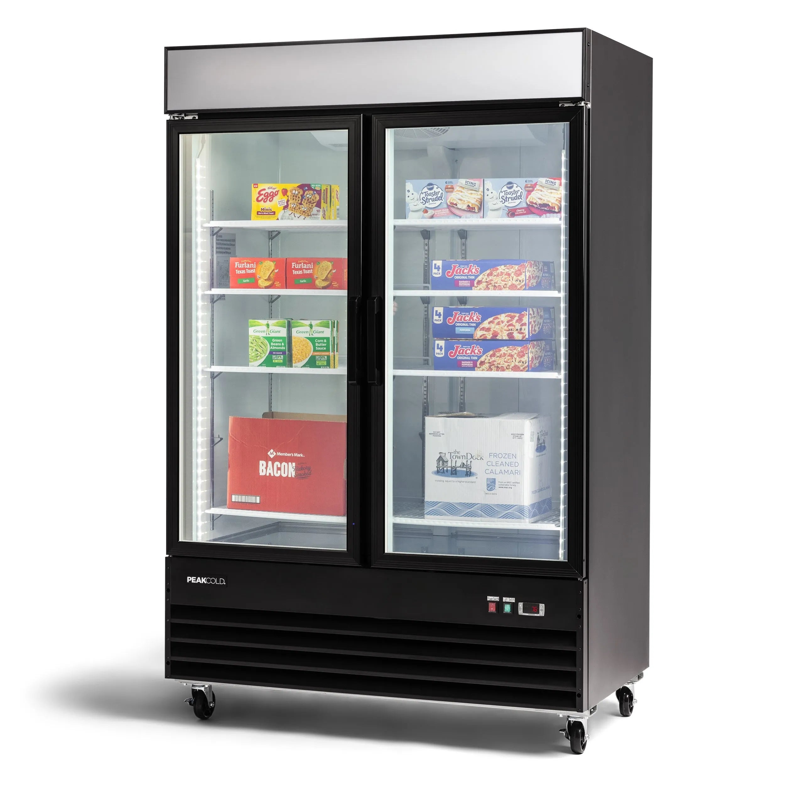 PeakCold 2 Door Display Freezer | Upright | 45 Cu Ft