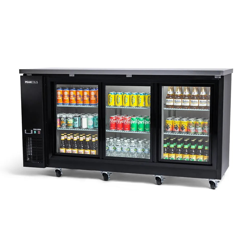 PeakCold Sliding 3-Door Back Bar Cooler - 72"-Back Bar Coolers-IM72NBBG3-S-B