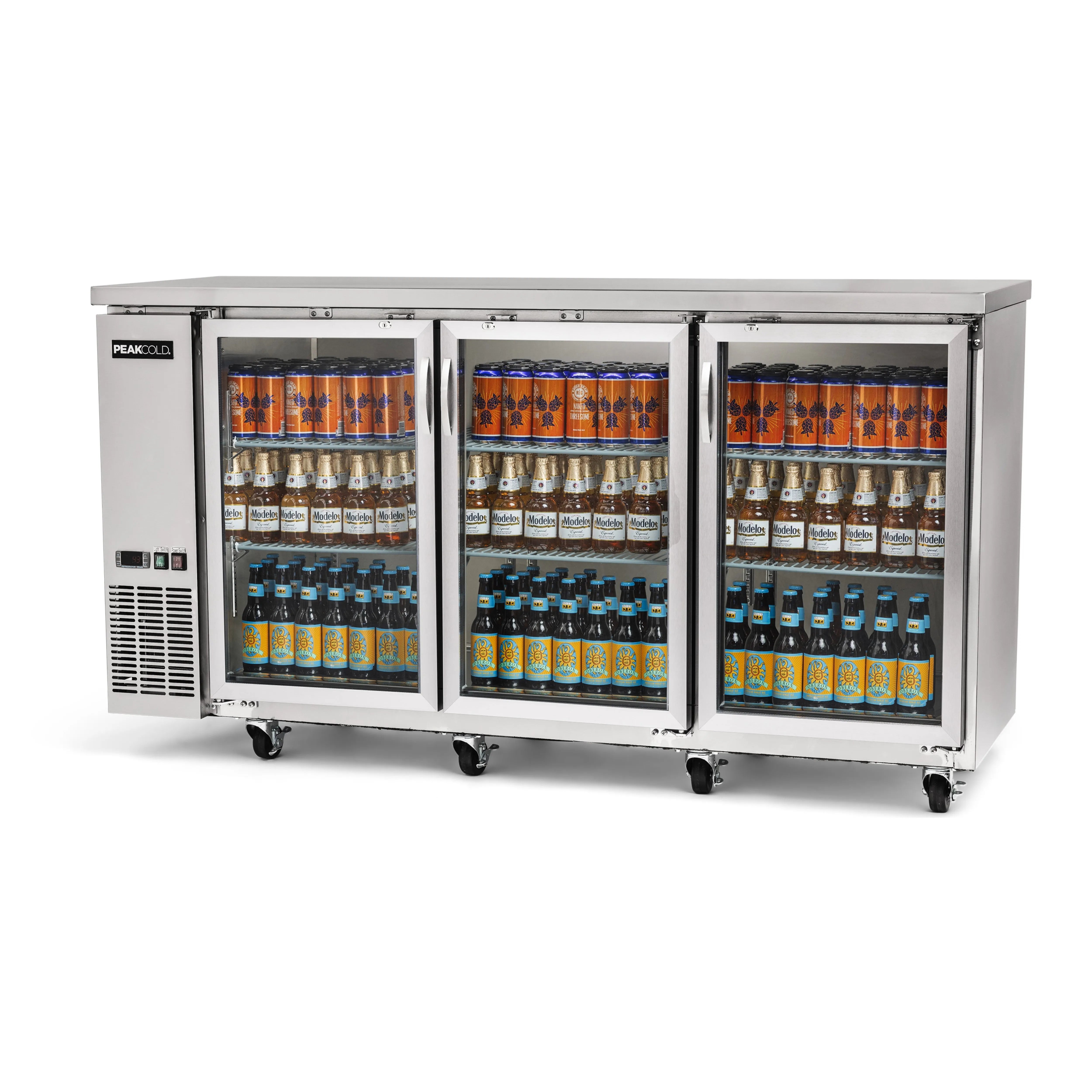 PeakCold Stainless Steel 3-Door Back Bar Cooler - 72"-Back Bar Coolers-IM72NBBG3-S