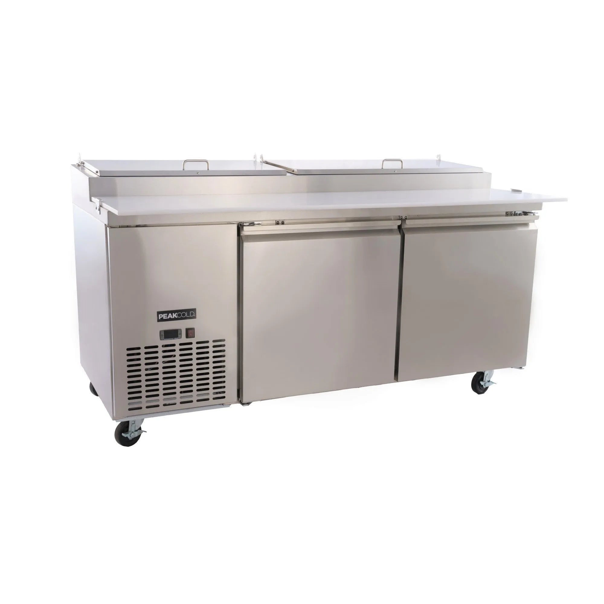 PeakCold 2 Door Pizza Prep Table 71″; Refrigerated Stainless Steel