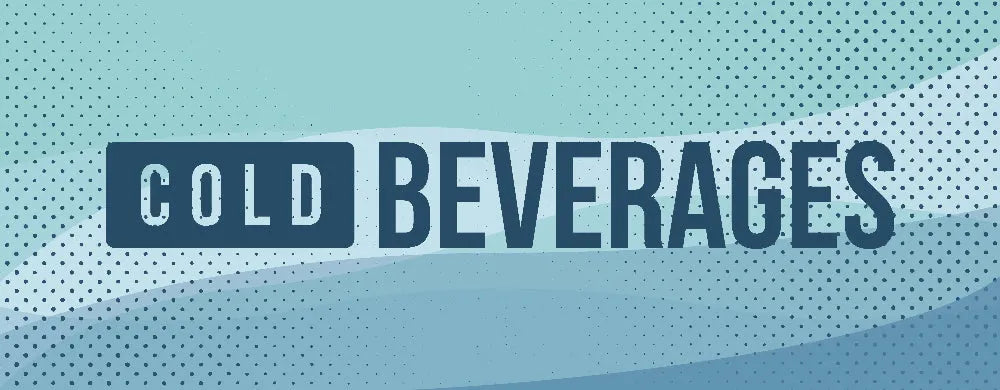 "Text 'COLD BEVERAGES' on a light blue background with a wavy design"