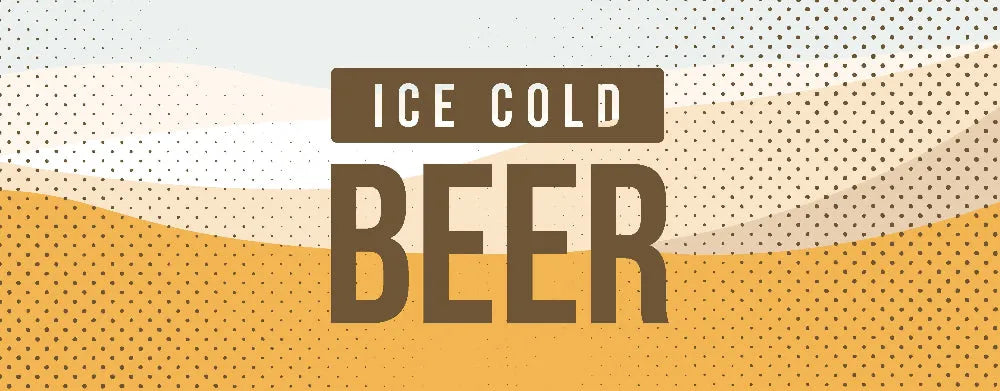 "Text 'ICE COLD BEER' on a stylized background."