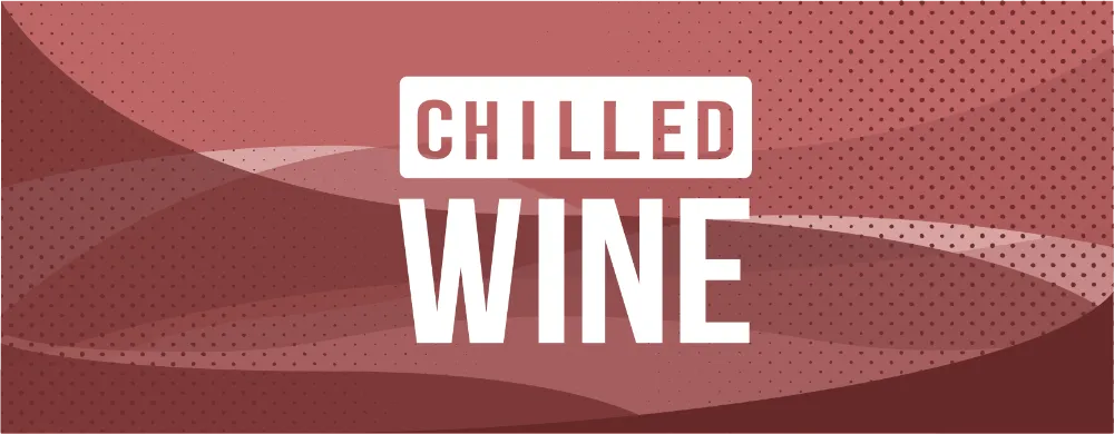 "Text 'CHILLED WINE' on a maroon background with a subtle pattern."