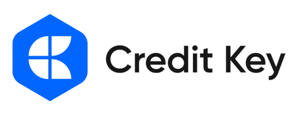 Credit Key logo with blue hexagonal design and black text on a white background