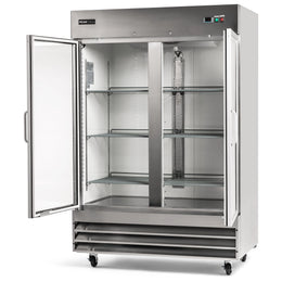 PeakCold 2 Glass Door Stainless Steel Commercial Refrigerator - 47 cu. ft.