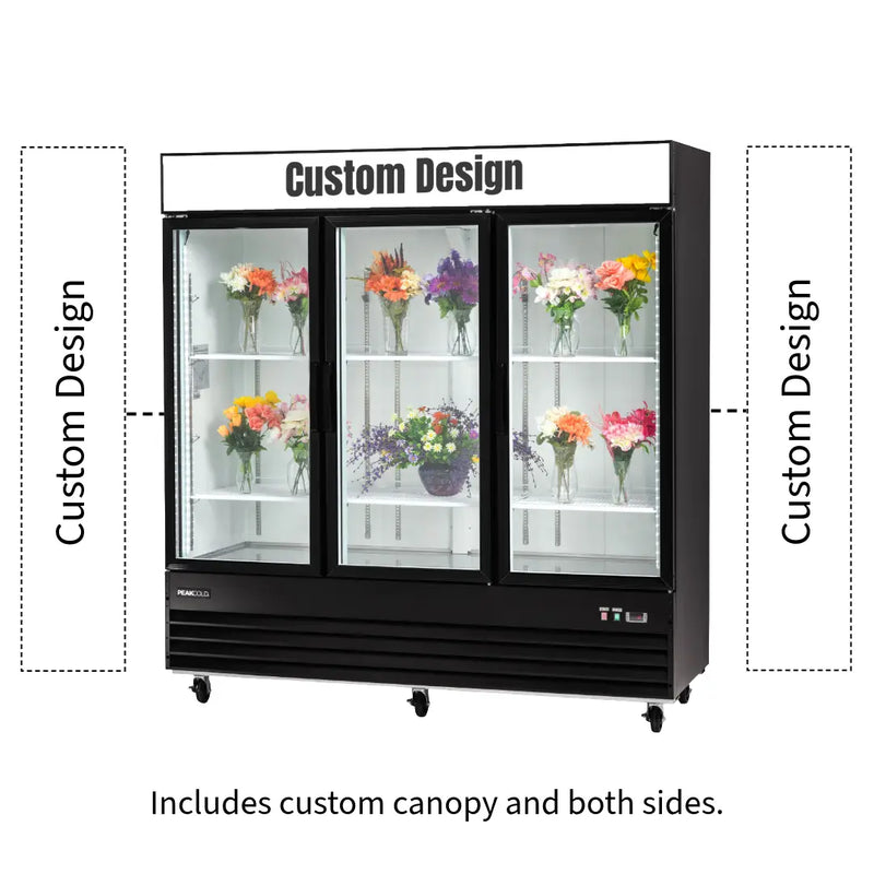 PeakCold 3 Door Custom Floral Display Cooler - 57.5 cu. ft.