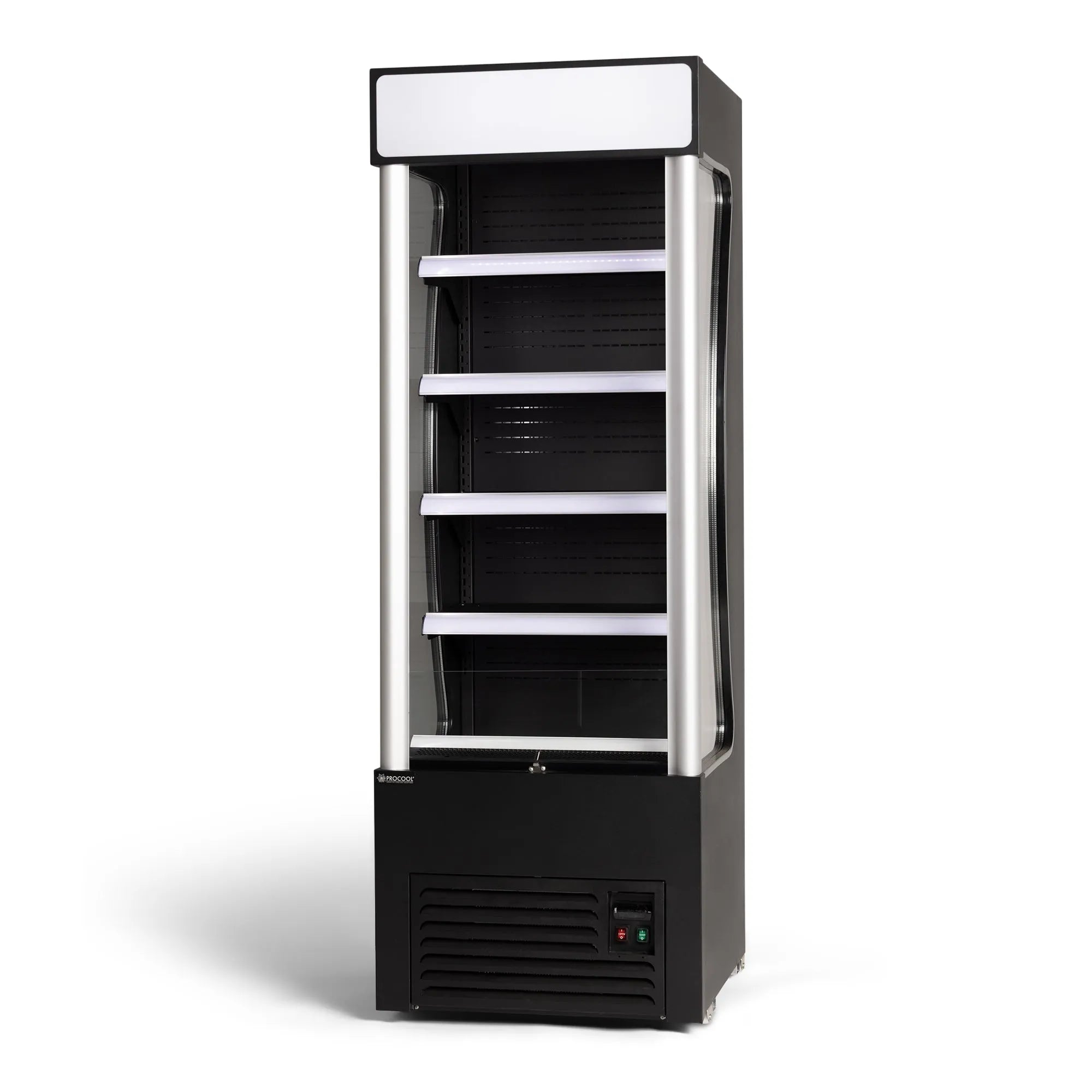 Commercial open air refrigerator on a white background