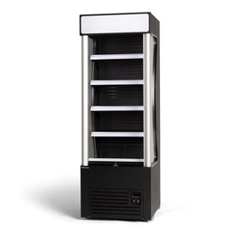 Commercial open air refrigerator on a white background