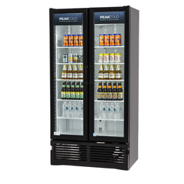 PeakCold Plus 2 Door Black Display Cooler - 25.7 CU Ft.