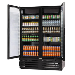 PeakCold Plus 2-Door Black Display Cooler - 41.7 Cu. Ft.