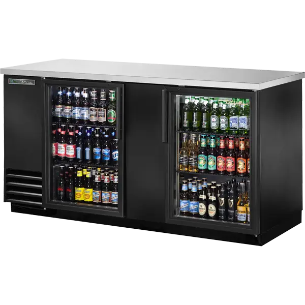 True TBB-3G-HC-LD glass swing door 3-section commercial back bar cooler for taverns
