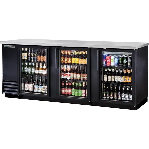 True TBB-4G-HC-LD glass swing door commercial back bar cooler for taverns and bars