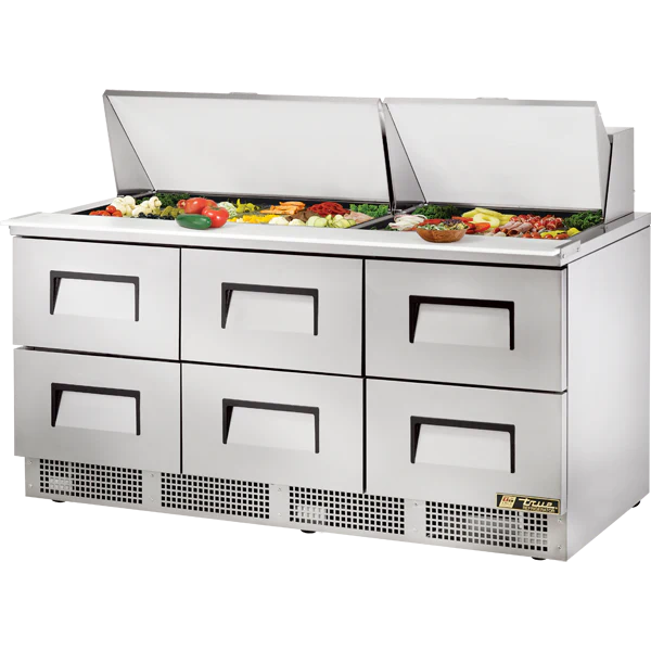 True TFP-72-30M-D-6-HC 72-inch 6-drawer food prep table for commercial kitchens