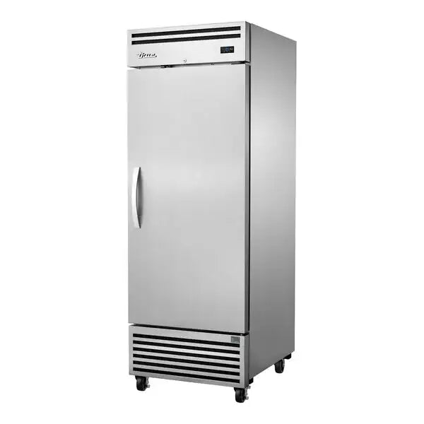 Stainless steel freezer on a white background