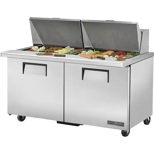 True TSSU-60-24M-B-ST-HC 60-inch 24-pan sandwich prep table with solid top for restaurants