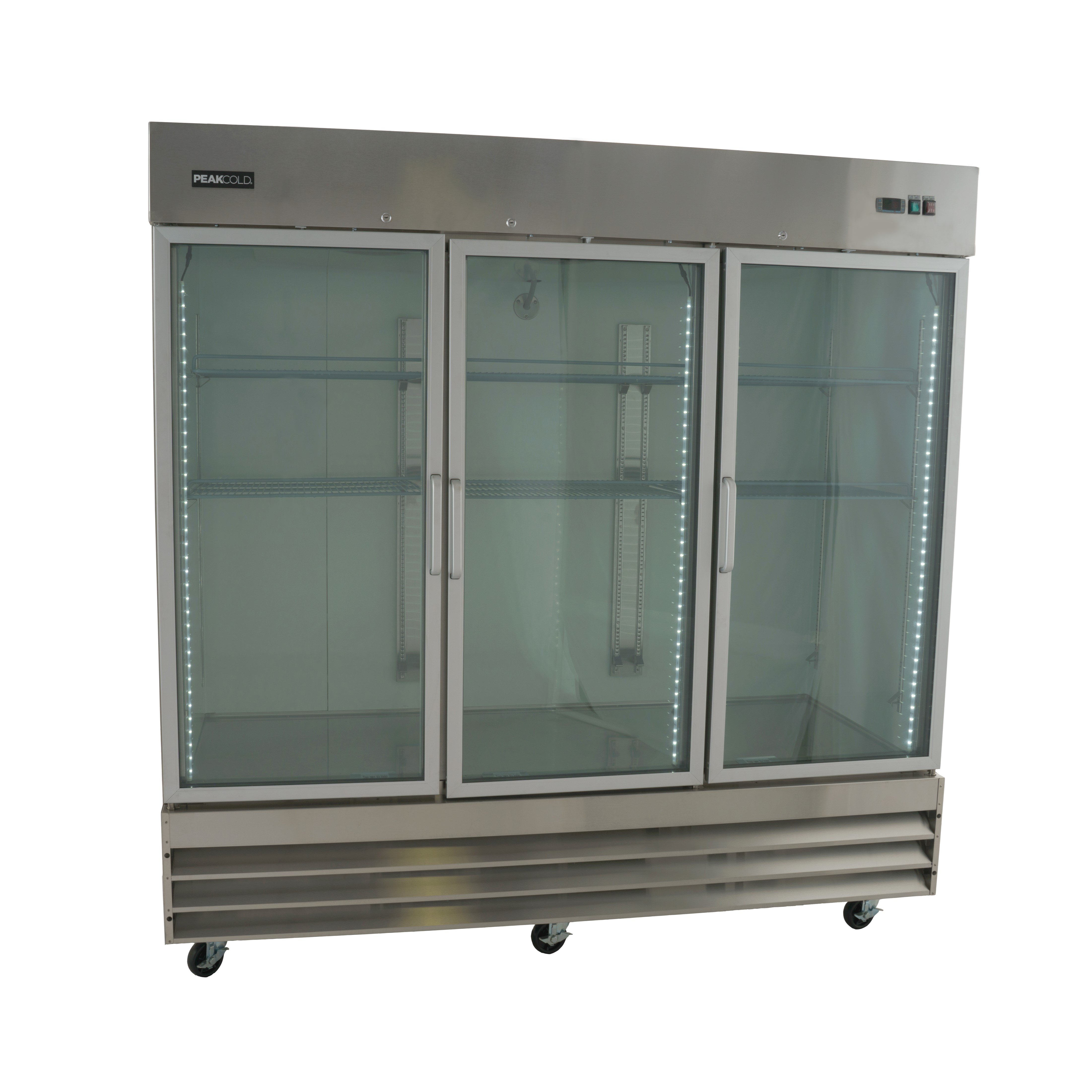 PeakCold 3 Glass Door Stainless Steel Commercial Refrigerator