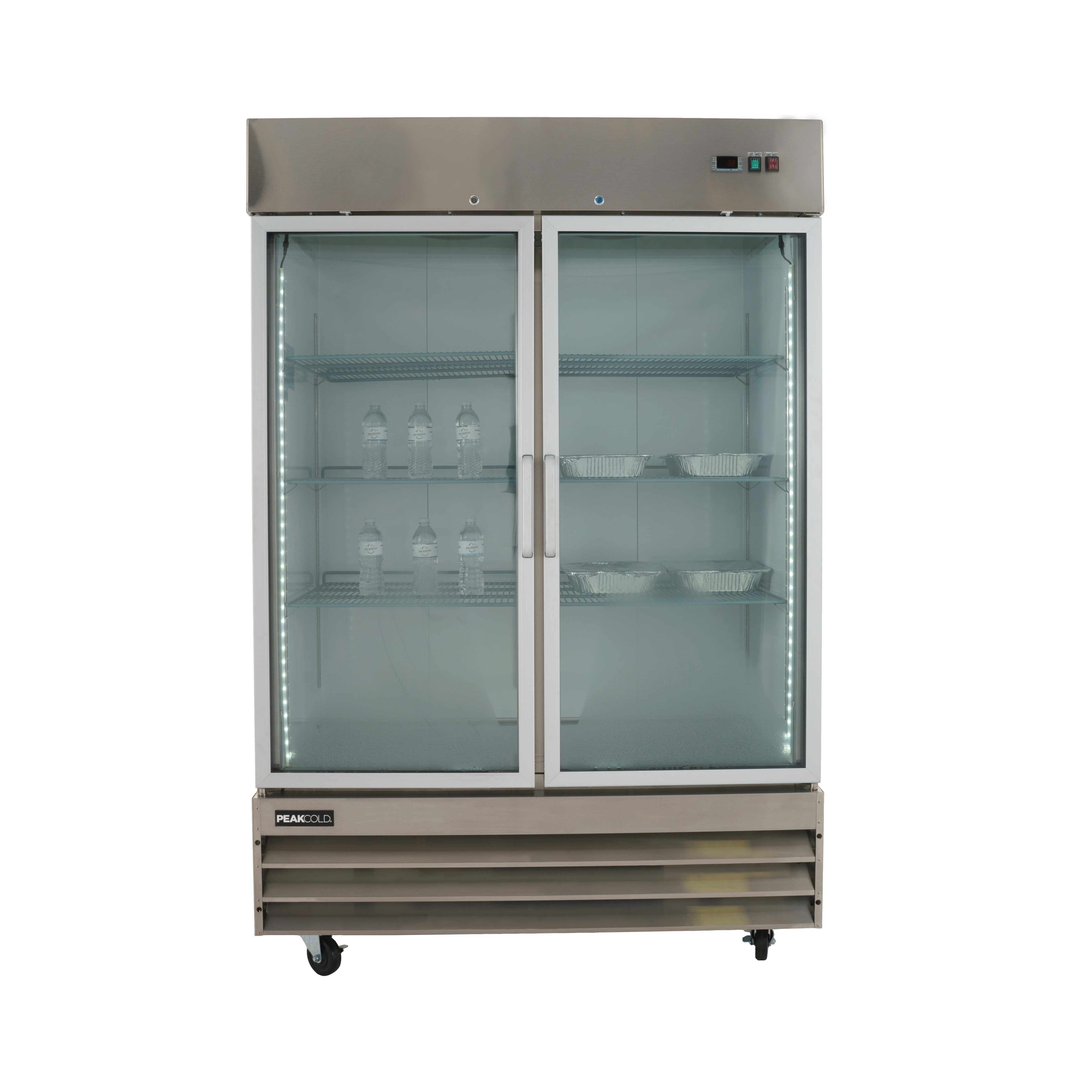 PeakCold 2 Glass Door Stainless Steel Commercial Refrigerator